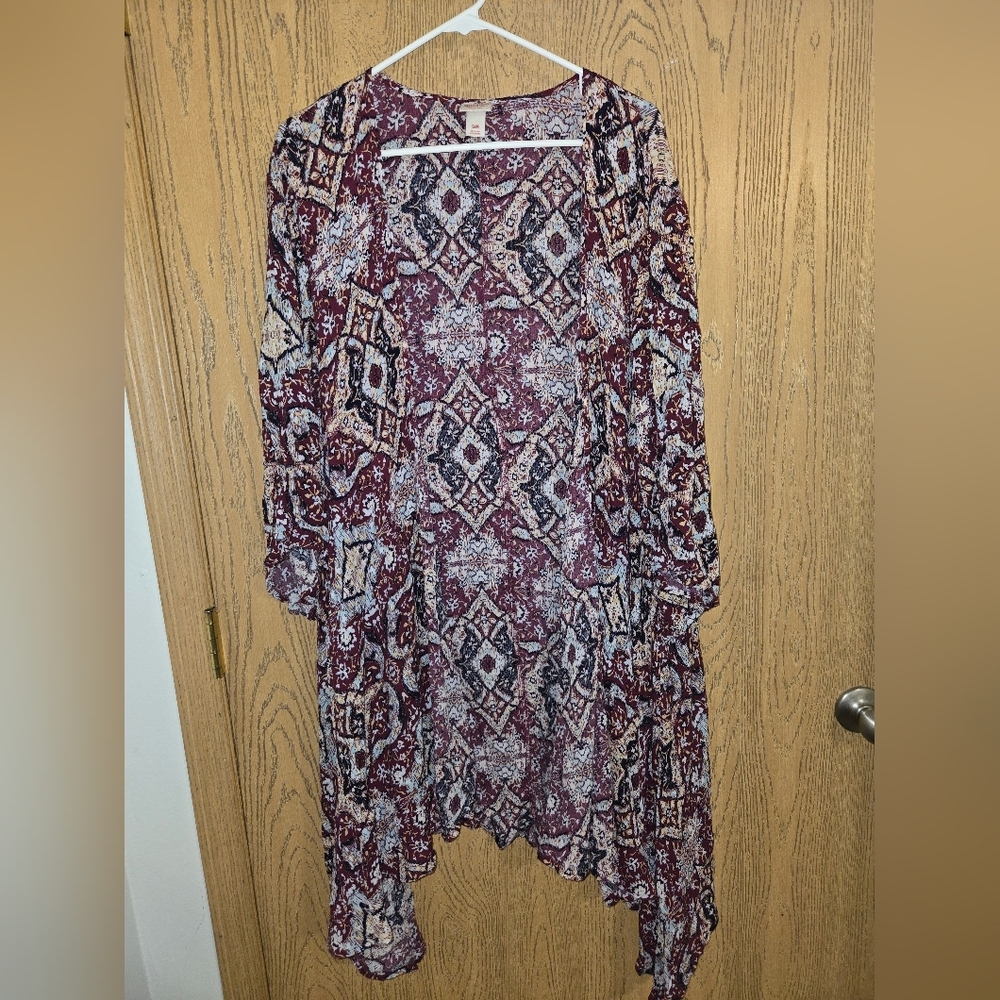 Mossimo Supply Co. Burgundy and White Geometric Cardigan